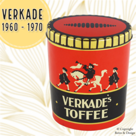 "Verkade Nostalgia: Lata ovalada vintage para caramelos de toffee con jinete a caballo"