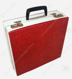 Estuche para discos vintage Cheney para LP en rojo con blanco y con asa negra