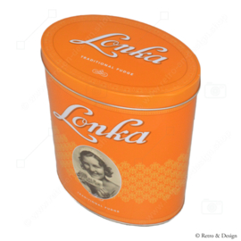 "A Timeless Jewel: Lonka's Oval Orange Retro Tin for Traditional Fudge"