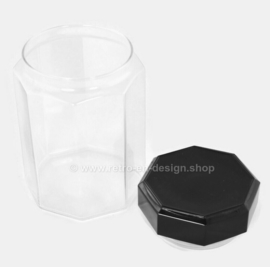 Medium glass storage jar with black cap by Arcoroc France, Luminarc Octime