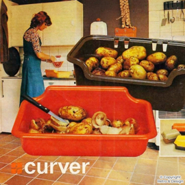 Contenedor Vintage Curver para Patatas – Marrón y Amarillo – Años 70