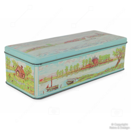 Vintage De Bruinkoek Biscuit Tin – “Honing in uw Woning” – Dutch Landscape