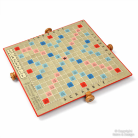 Base giratoria vintage de Scrabble en tubo original – Madera – J.W. Spear Inglaterra – 1957