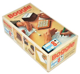 Boggle, ontdek het grootste aantal woorden.  Woordspel uit 1978