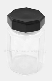 Medium glass storage jar with black cap by Arcoroc France, Luminarc Octime