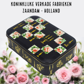 Vintage Verkade biscuitblik met rozen en kandelaars