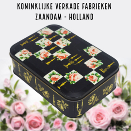 Vintage Verkade Biscuit Tin with Roses and Candle Holders