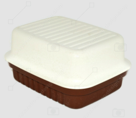 Vintage Tupperware Cracker Server in creamy white and brown