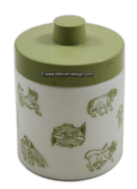 Opaline jar for mocha coffee. Constellations, pastel green lid
