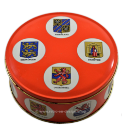 Lata de galletas vintage de Arks con provincias holandesas y los escudos de armas que lo acompañan
