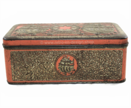 Tobacco tin in orange/gold with embossed decorations of ships for star-tobacco by Niemeijer