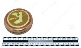 Rond vintage chocoladeblik voor Tjoklat Camée Pastilles in goud, wit en paars