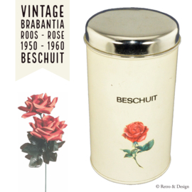 Vintage weiße Brabantia Keksdose mit roter Rose 1950 - 1960