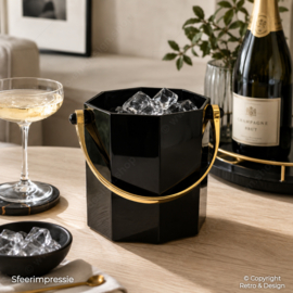 Vintage black Ice bucket for ice cubes by Arcoroc France, Octime-black