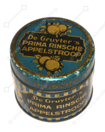 Blauw/goud gestreepte vintage blikken bus met appels voor appelstroop van De Gruyter