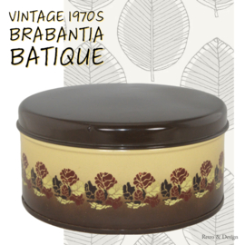 Vintage Brabantia Keksdose mit Batique-Dekor, stilisiertes Blumenmuster in Beige und Braun