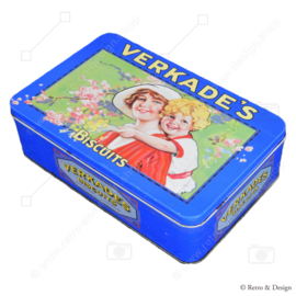 Boîte vintage de Verkade avec mère et enfant au design nostalgique