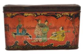 Vintage tin drum with Japanese scenes