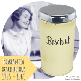 Nostalgie Vintage : La Boîte à Craquelins Crème Blanche Brabantia avec des Lettres Décoratives Noires