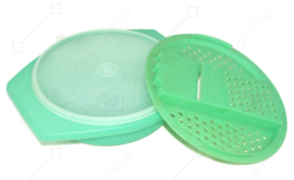 Vintage Tupperware grater or slicing dish in jade green with lid