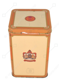 Vintage storage tin with hinged lid for Perla coffee by Albert Heijn "Koffiebranders te Zaandam since 1895"