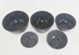 Brocante set of five nest bowls in gray cloudy enamel