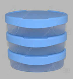 Vintage Tupperware Expressions Set aus ovalen blauen Vorratsbehältern, dreiteilig