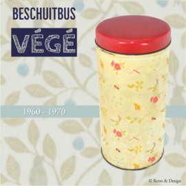 Vintage biscuit or rusk tin from VéGé decorated with flowers, bees and butterflies