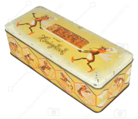 Lata rectangular vintage con abejas. Pastel de miel pura, Zuivere honingkoek Slingerkoek