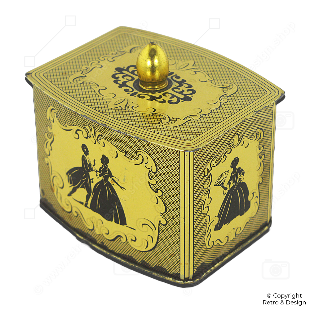 Boîte à cacao vintage romantique – Côte d'Or avec scènes du XVIIIe siècle