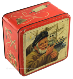 Old antique tin by Toffees Trefin Confiserie De Bie Lokeren, sailor with pipe