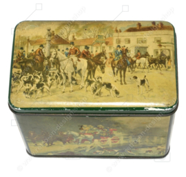 Vintage tea tin from 'De Gruyter' with English hunting scene regarding the fox hunt