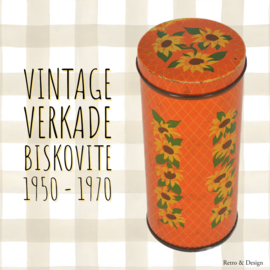 Vintage orange karierte Dose mit Sonnenblumen für VERKADE Biskovite Zaandam