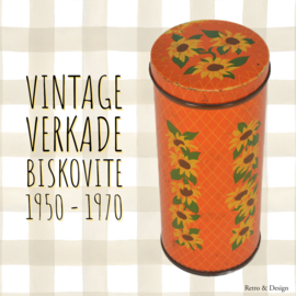 Lata vintage de cuadros naranjas con girasoles para VERKADE biskovite Zaandam