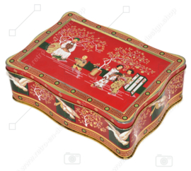 VintageTeedose in Rot, Grün, Gold und Schwarz mit orientalischen Bildern