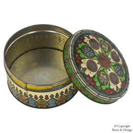 Boîte ronde vintage avec design oriental – Contenant fabriqué aux Pays-Bas (1950-1970)