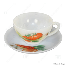 Set of four Arcopal France cups and saucers decorated with various vegetables