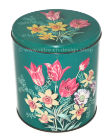 Vintage green tin for Beyers coffee Antwerp with floral decor