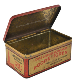 Boîte vintage en rouge, noir et blanc pour LIEFTINCK'S Groninger Tooren Tabak