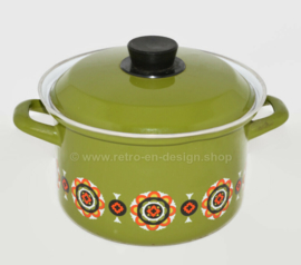 Casserole de cuisson vintage des années 1970, verte avec des détails orange