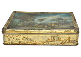 Vintage rectangular tin with image of a painting by Vernon de Beauvoir Ward
