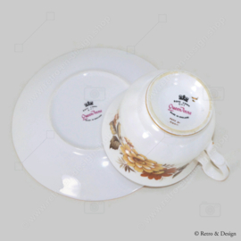 Porseleinen kop en schotel "Queen Anne" - Bone China made in England - bruintinten bloemmotief