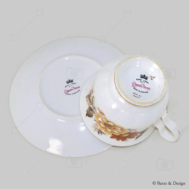 Tasse et soucoupe en porcelaine "Queen Anne" - Bone China fabriquée en Angleterre - motif floral tons marron