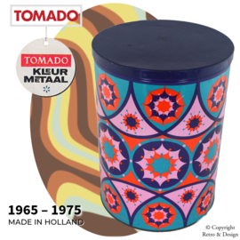 Lata Vintage Tomado – Naranja, Verde Menta y Rosa – Patrón Psicoléptico de Caleidoscopio