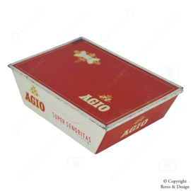 Red and White Vintage Agio Cigar Tin for Super Senoritas in Trapezoid Shape