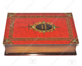 Book simulant or book-shaped tin with orange leather imitation, Gourmets Delight for VICTORIA