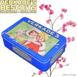 Vintage Blechdose von Verkade mit Mutter und Kind im nostalgischen Design