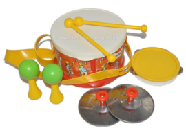 Vintage Fisher Price "Marching Band" trommel compleet met instrumenten, 1979