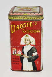 Quadratische Kakaodose mit Klappdeckel „DROSTE'S CACAO“ in Rot und Hellblau