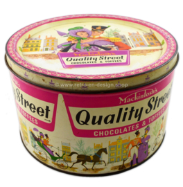 Lata redonda grande de dulces vintage de Mackintosh's Quality Street